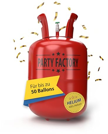 Party Factory Helium Gasflasche 1x 400L für ca. 50 Luftballons | Partydeko Ballongas Flasche, Für Latex- & Folienballons, Einwegflaschen mit Knick-Füllventil