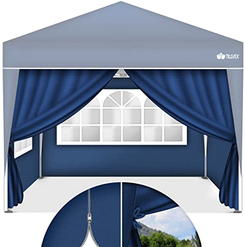 tillvex® 4x Pavillon Seitenteile 3x3m Wasserdicht, Stabil & Winterfest | Faltpavillon Seitenwand mit Reißverschluss, Bändern & Fenster | Seitenwände für Gartenzelt Partyzelt Festzelt UV Schutz 50+