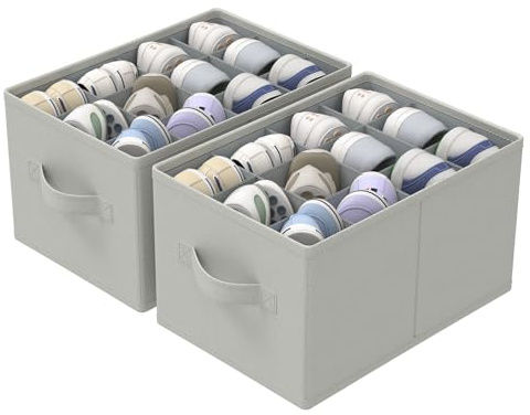 GUOHNHE Schuhorganizer, Platz für 12–24 Paare, 42x32x26 cm, Gray, 2 Stück | Große Schuhaufbewahrung Platzsparend, Faltbare Stoff Schuhbox mit 3 Griffen, Schuhaufbewahrungsbehälter für Closet