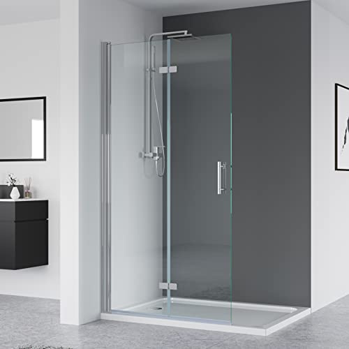 IMPTS walk in dusche 100x195 cm glas Duschwand Duschabtrennung 2-teilig | Faltbar Duschkabine Rahmenlos mit 6mm NANO Sicherheitsglas, OHNE Duschwanne