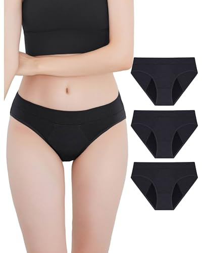 Neione Periodenunterschwäsche Mittlere Blutung Perioden Unterwäsche Menstruation Unterhosen Damen Teenager Mädchen Hipster Slip 3er Pack Schwarz XS