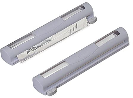 Relaxdays Folienschneider 2er Set, für Alu- & Frischhaltefolie, Sichtfenster, glattes Abtrennen, Folienabroller, grau, 5 x 37 x 8 cm