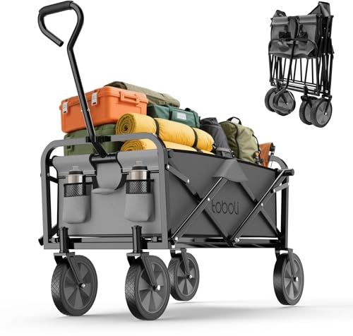 Toboli Bollerwagen faltbar Offroad grau, Faltbollerwagen belastbar bis 100 kg, Klappbollerwagen für Strand, Garten, Einkäufe