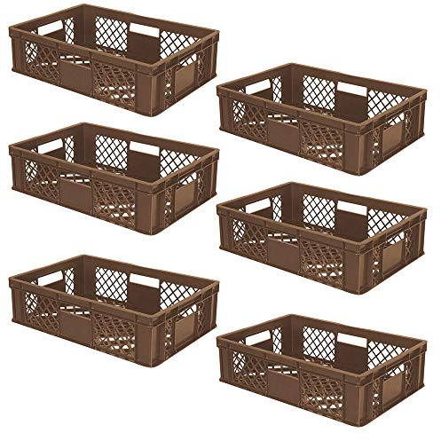 BRB 6x Eurobehälter/Stapelkorb durchbrochen, PE-HD, Industriequalität, lebensmittelecht, LxBxH 600x400x150 mm (braun)