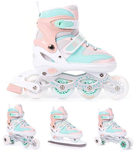 BESTIF Inliner für Kinder und Erwachsene Inline Skates 4in1 Rollschuhe Schlittschuhe Verstellbar