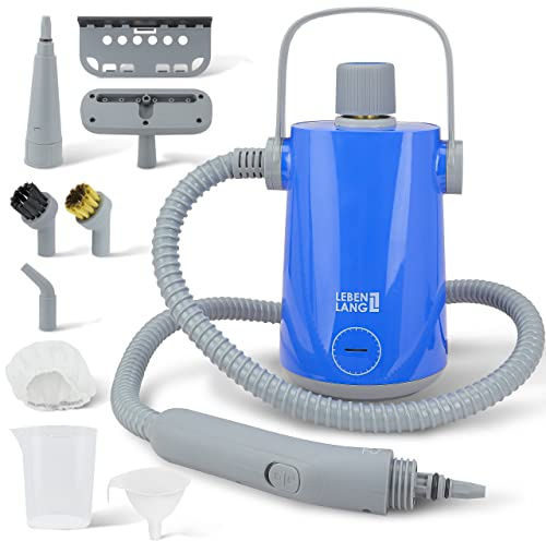 LEBENLANG Elektrischer Dampfreiniger Handgerät Steam Cleaner - 1000W & 300ml + 10x Zubehör | Dampf Reiniger Auto Heißluft Fugenreiniger für Bad Fliesen und Fugen Gerät Polstermöbel Handdampfreiniger