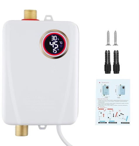 Mini Durchlauferhitzer 3500W Untertisch Einbau Elektronischer Warmwasserbereiter mit LED Temperaturanzeige Elektronisch Geregelter Durchlauferhitzer Kompakter Untertischboiler für Küche Bad Wohnmobil