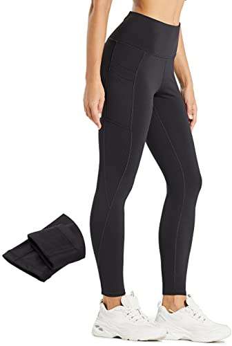 Comallan Damen Winter Thermo Leggings, Wasserdicht Lauf Sport Tights Laufhose Wanderhosen Training Hose Mit Fleece gefüttert und Taschen, Schwarz L