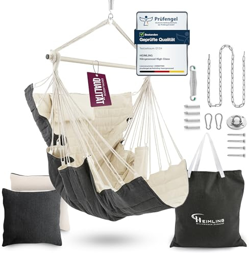HEIMLING Hängesessel High-Class Outdoor & Indoor XXL [All Inclusive Paket mit Aufhängung + 3 Kissen] Kinder & Erwachsene bis 150 kg | Hängematte Wohn- Schlafzimmer, Garten Balkon Terrasse