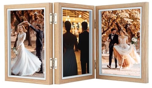 TESSTSY faltbare Collage-Rahmen 3er Set Holzrahmen mit Glasscheibe | mit Glasscheibe für 3 Fotos Hochzeits- und Familienporträts Geschenke