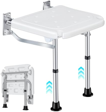 Duschklappsitz für Wandmontage, Duschklappsitz Klappsitz Dusche Wandmontage bis 160 KG, Duschklappsitz Mit Stützfüßen, ältere Menschen und Personen mit Mobilitätseinschränkungen Eignet
