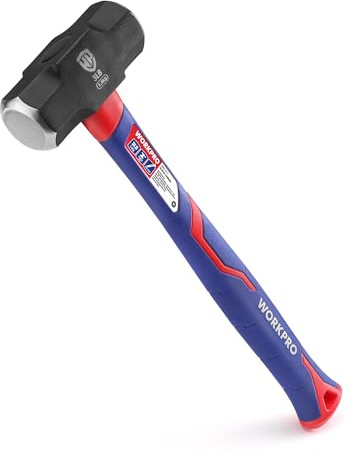 WORKPRO Fäustel 1,68kg, Glasfaserstiel, Geschmiedeter Stahlkopf | 31cm Griff mit rutschfester Ergonomie, ideal für Gartenarbeit, Bauwesen und Abbrucharbeiten