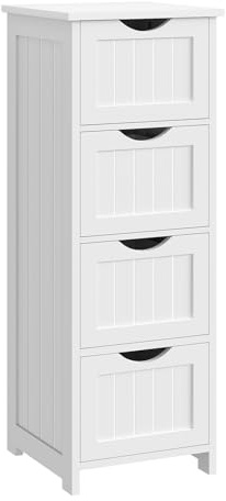 WOLTU Badezimmerschrank, Badschrank Schmal Klein, Beistellschrank mit 4 Schubladen, 30 x 30 x 82 cm, für Badezimmer, Wohnzimmer, Schlafzimmer, Esszimmer, Küche, Modern, Weiß BZS07ws