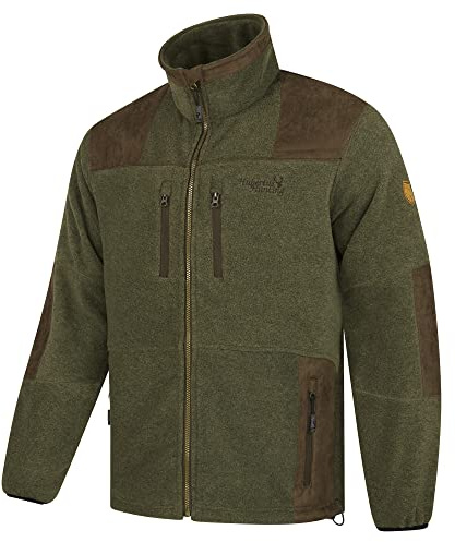 HUBERTUS Herren Fleece Jagdjacke mit Besätzen an Schultern und Ellenbogen Oliv Braun, Modell Zabelstein (XXL)