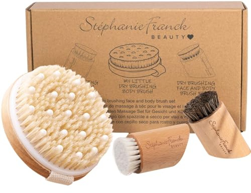 Trockenbürsten Set von Stephanie Franck Beauty – Körperbürste & Gesichtsbürsten aus Naturborsten für Dry Brushing, Peeling, Cellulite & Lymphdrainage – Wellness Geschenk für Frauen & Männer