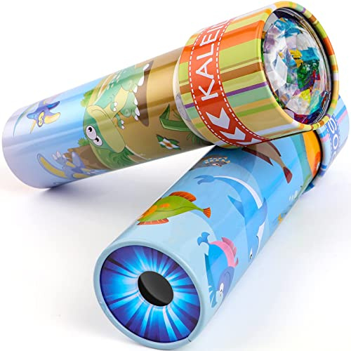 iKeelo Klassisches Kaleidoskope aus Zinn, 2er Pack Kaleidoskop Kinder Lernspielzeug mit Metallgehäuse, Geburtstagsgeschenk für Jungen und Mädchen (Wasser Welt + Dino Welt)