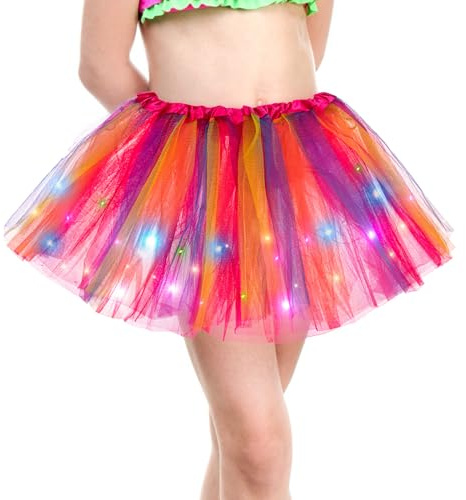 Kefiyis Tüllrock Mädchen Tütü mit Lichterkette Tutu Rock Elastischer Bund Minirock für Ballett Halloween Karneval Party