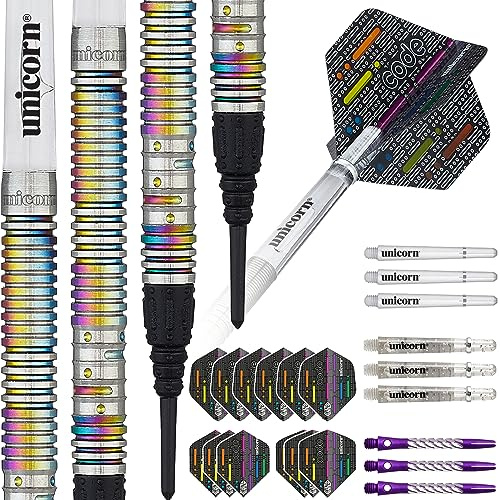 Unicorn Dartpfeile mit weicher Spitze – DNA Professional Spieler Name Morsecode Design – 80% oder 90% natürliche Wolfram Barrels Multicolor Titan Akzente – Deluxe Präsentation Verpackung – 18g, 20g,