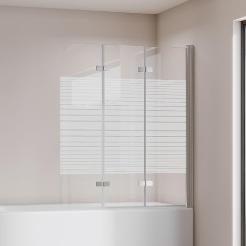 Cozynest Duschwand für Badewanne 130x140cm 3-teilig Badewannenaufsatz Faltwand Duschwand Gestreift Duschabtrennung Duschtrennwand aus 6mm ESG Glas Nano Beschichtung