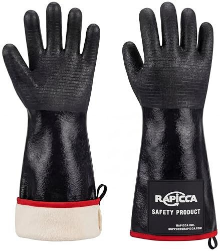 RAPICCA Grillhandschuhe Hitzebeständig für Grill/Smoker/Kochen/Grube/Barbecue,Texturierter Handflächengriff,Fettiges Essen auf Ihrer Fritteuse Ofen ohne Rutschen,Wasserdicht,Ölbeständig 43.2cm XL