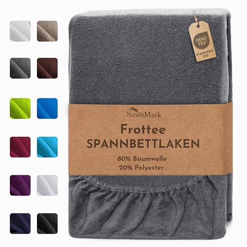 NatureMark FROTTEE Spannbettlaken, Spannbetttuch TOP Preis-Leistungs-Verhältnis in vielen Größen und Farben MARKENQUALITÄT (90x190 - 100x200 cm, anthrazit grau)