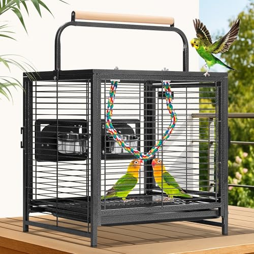 VIVOHOME Vogelkäfig für Papageien 48cm Transportkäfig für Sittiche & Papageien Reisekäfig mit Sitzenstange Transportbehälter für Vögel mit Tragegriff