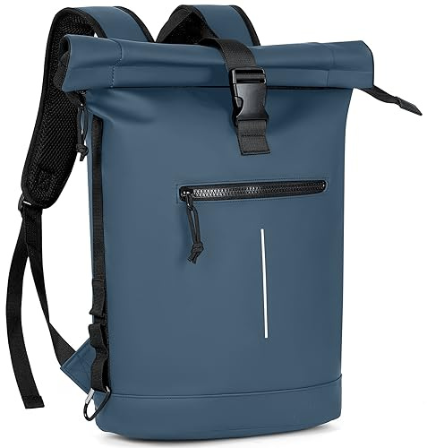 Lekeinchi Rolltop Rucksack Wasserdicht für Damen & Herren, Großer Laptop Rucksack mit Computerfach für 17 Zoll Laptop, Elegant Reiserucksack Daypack für Reisen, Radfahren, Uni Schule, Arbeit-Blau