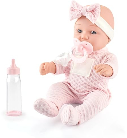 eDollable 30cm Baby Puppe in Einer Geschenkbox mit Schnuller, Fläschchen und weicher Decke, Neugeborene Babypuppe Spielzeug für Kleinkinder