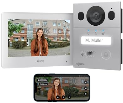 Goliath Basic Video Türsprechanlage, 2 Draht Bus, 7 Monitor, Unterputz Türklingel mit Kamera, Gegensprechanlage mit Türöffner und Klingel, 1 Familienhaus, Plug & Play, Smartphone App