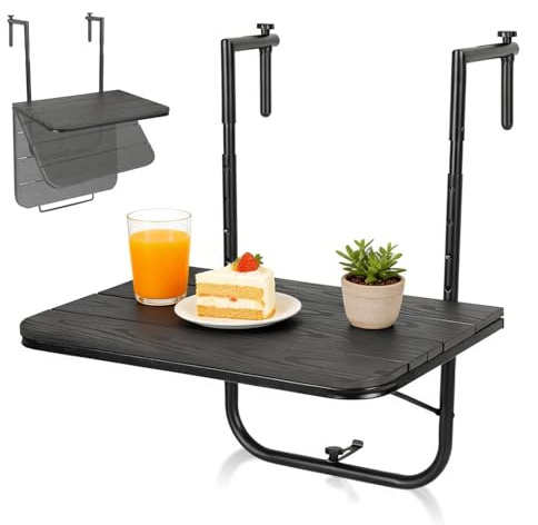Vigevee Balkontisch klappbar Hängetisch, Balkonhängetisch klappbar mit 4-Fach höhenverstellbarer, Balkontisch zum Einhängen, Wetterfest Hängetisch Klapptisch 77 x 60 x 40 cm für Balkon