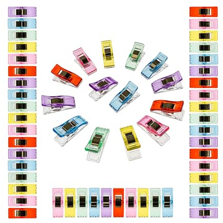 Stoffklammern Set, 60 Stück, 6 Farben Mix, Alternative zu Stecknadeln, DIY Zubehör für Nähen, Stoff Clip, Bastelklammer Nähzubehör, Stoffklammer, Stoffclips Textilien, Nähklammern Kit, Bastelclips
