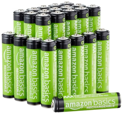 Amazon Basics 24er-Pack wiederaufladbare AAA-NiMH-Leistungsbatterien, 800 mAh, 1,2 V, bis zu 1000x aufladbar, vorgeladen