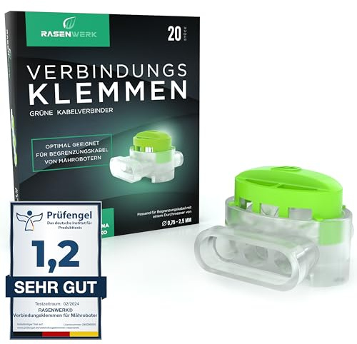 RASENWERK® - Kabelverbinder für Mähroboter Begrenzungskabel - Verbindungsklemmen mit wasserdichter Gelfüllung - Kompatibel mit Markenherstellern wie Gardena, Husqvarna, Worx, Bosch - 20 Stück