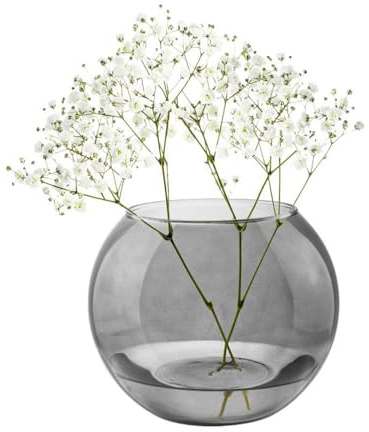 Trend For Home Kugelvase Glas Ø 19cm H: 15,5cm Pflanzenterrarium Grauglas, Tischvase für Hochzeit Wohnzimmer Tulpen Rose, Deko Grau Blumenvase Hydrokulturvase, Olivia