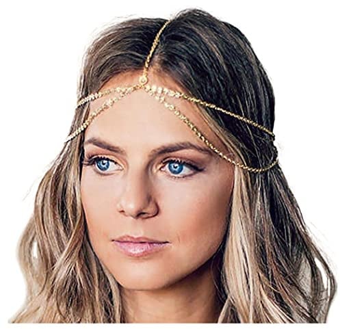 Yean Gold Kopf Kette Böhmisches Haar Schmuck Kopfschmuck Stirnband Festival Haar Stirnband Zubehör für Frauen und Mädchen (Gold)