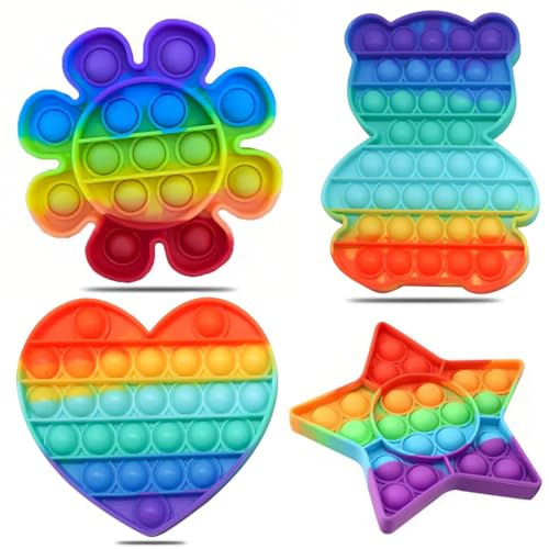 4 Packs Popit Fidget Toy, Pop It Bubble Sensory Fidget Toy, Bubble Popet Antistress Spielzeug, Anti Stress Spielzeug für Kinder und Erwachsene Sensorik