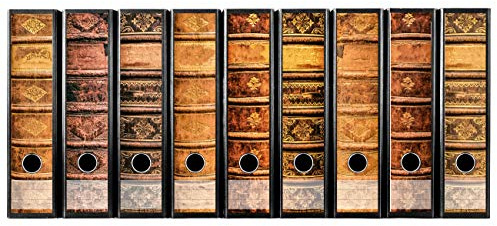 codiarts. Ordnerrücken selbstklebend für 9 breite Ordner - Buchrücken Etiketten-Set gestantzt mit Griffloch - Ordner-Aufkleber Rückenschild breit - Rückenschilder im Motiv: Vintage Alte Bücher