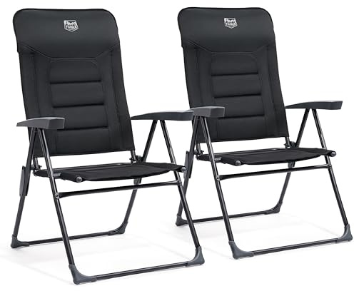TIMBER RIDGE 2er Gartenstuhl Hochlehner Verstellbar 7-Fach Alu Klappstuhl gepolstert 150kg mit Armlehnen und Kopfstütze Atmungsaktiv klappbar Campingstuhl Balkonstuhl Klappsessel Garten Terrasse