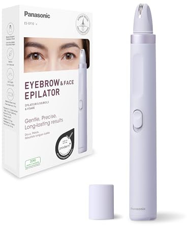 Panasonic ES-EF10-V503 Augenbrauen- & Gesichtshaar-Epilierer für Frauen, Augenbrauenformer, Augenbrauenepilierer, LED-Licht, kompaktes Stiftdesign, Betrieb mit AA-Batterien, Helllila