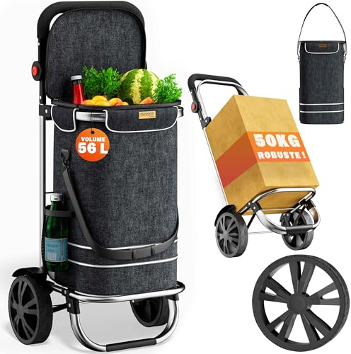MONZANA® 3in1 Einkaufstrolley 56L bis 50 kg klappbar abnehmbare Tasche Handwagen Einkaufswagen Einkaufshilfe Roller Schwarz