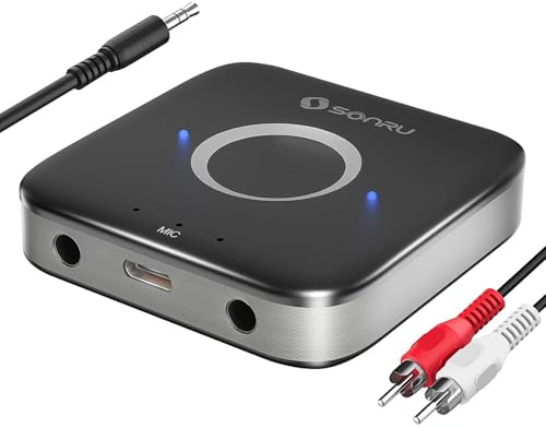 Aux Bluetooth 5.3 Adapter Stereoanlage, SONRU Bluetooth Empfänger Receiver Audio Adapter mit 3.5 mm RCA Kabel Dual AUX Ausgänge für Autoradio Home Stereoanlage