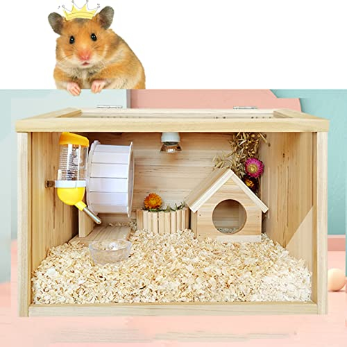 WYRMB Hamster-Meerschweinchenkäfige, Rattenkäfige, Chinchillakäfig, Käfige für kleine Hamster, Acryl-Hamsterkäfig mit Zubehör – Naturholz (40 x 30 x 30 cm)