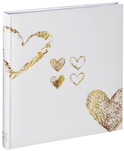 Hama Fotoalbum Herz-Motiv 29x32 cm (Hochzeitsalbum mit 50 weißen Seiten Fotobuch für 250 Fotos im Format 10x15, Album zum Einkleben und Selbstgestalten) weiß/gold