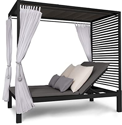 blumfeldt Doppelliege Outdoor für 2 Personen mit Dach, Doppel-Sonnenliege, Doppel Garten Liege Bett für Erwachsene & Kinder, Gartenbett mit Verstellbarer Rückenlehne, Outdoor-Sonnenbett mit Dach