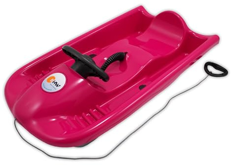 KHW Snow Flyer Schlitten | Pink | HDPE Kunststoff | Lenkbarer Kinder-Schlitten ab 6 Jahren | Metallbremse & ergonomischer Sitz | TÜV-geprüft, Spiel gut Siegel | bis 80 kg belastbar