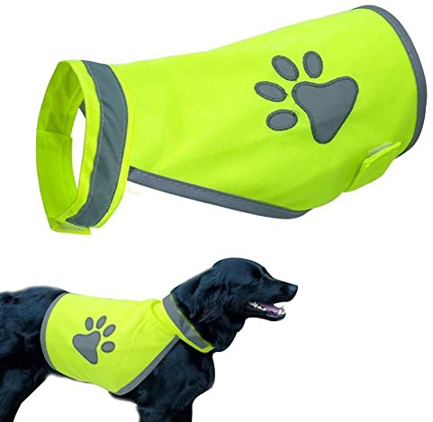Sicherheitsweste für Hunde, reflektierend, hohe Sichtbarkeit, Kleidung für kleine und große Hunde, Sicherheitsgeschirr für Outdoor, Wandern, Spazierengehen, mit Pfotenabdruck (L)