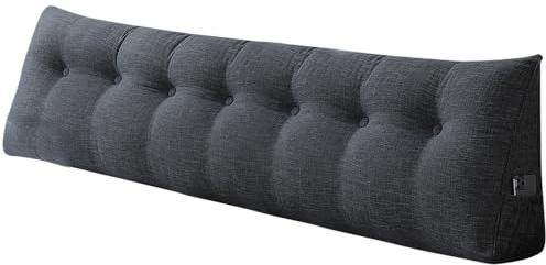 Keilkissen, dreieckig, Nackenrolle, großes Rückenkissen, Baumwolle und Leinen, Leseständer für Bett, Lesekissen, abnehmbar (dunkelgrau, 200 x 50 x 20 cm, Baumwolle und Leinen)