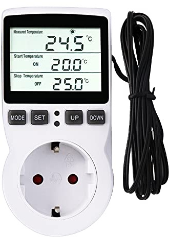 RUIZHI Digitaler Temperaturregler Steckdosen Heizung Kühlen Thermostat 250V mit Fühler Steckdose und Sonde LCD Bildschirm für Gewächshaus,Aquarium,Terrarium,Reptilien （EU