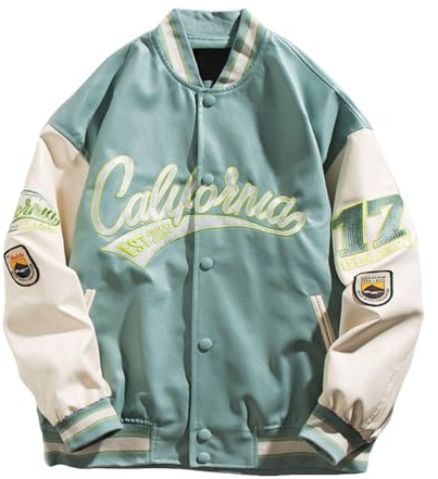 ORANDESIGNE Herren College Jacke Baseballjacke Unisex Mode Sportjacke Sweatjacke Urban Stehkragen Streetwear D Hellblau XS