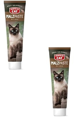 Perfecto Cat Malzpaste mit Käse | Doppelpack | 2 x 100 g | Ergänzungsfuttermittel für Katzen | Belohnungscreme mit Malz, Käse & Anti-Hairball-Effekt | In der praktischen Tube